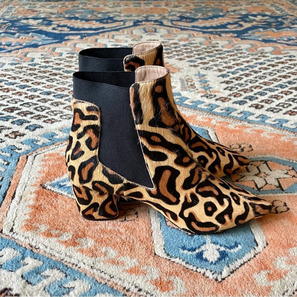 Linea Paolo Sienna Leopard Print Calf Hair Block Heel Chelsea Boot